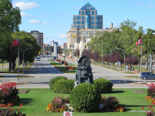 View of downtown Winnipeg from the front of the Manitoba Legislative Bldg.