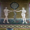 Details of the Adam and Eve mosaic, Monreal Cathedral, Sicily