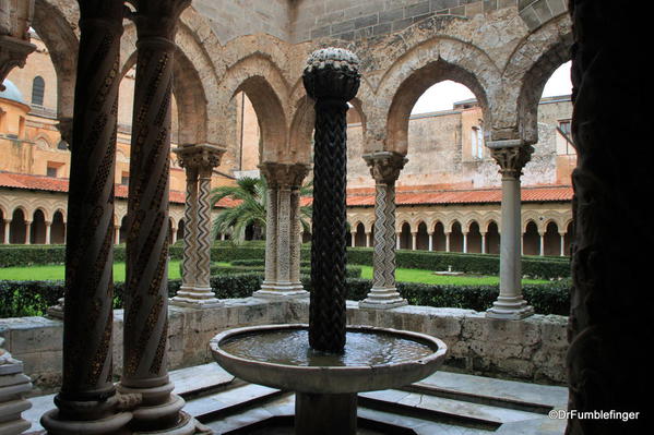 Pillars in the abbey courtyard, Monreal
