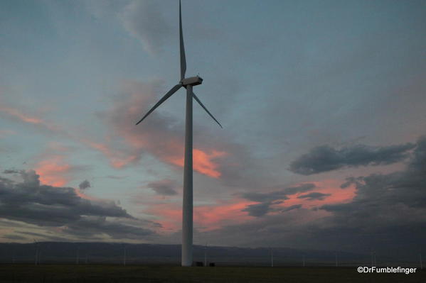 Wind turbines in a Montana sunset