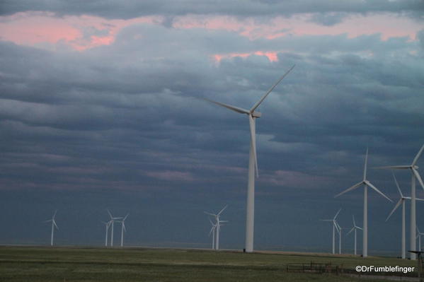 Wind turbines in a Montana sunset