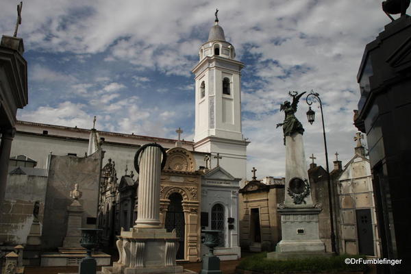 Belltower of the church, viewed from the Recoleta Cemtery