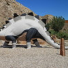 Dinosaur National Monument.  Dinosaur statue outside of Fossil Bone Quarry Visitor Center