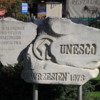 Wieliczka Salt Mine.  UNESCO sign outside the mine's entrance.