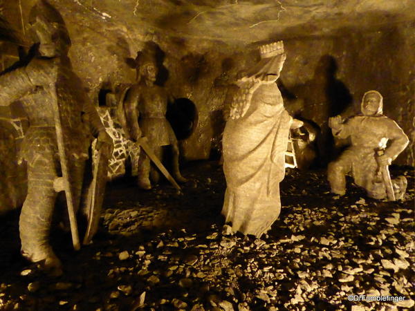 An exhibit displaying the patron saint of salt miners. Wieliczka Salt Mine