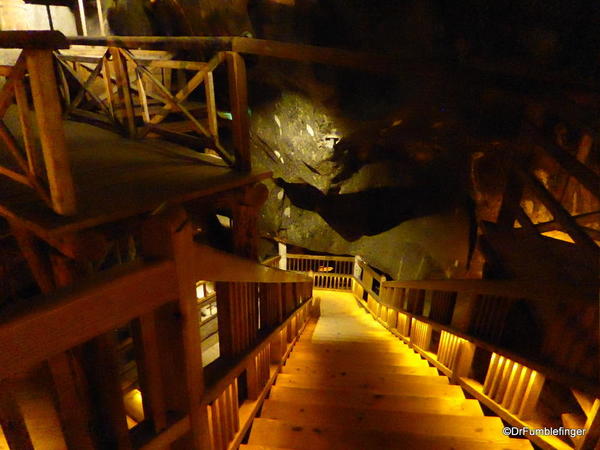 There are lots of stairs to descend in the Wieliczka Salt Mine. Fortunately an elevator takes you back to the surface.