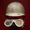 2016-04-13 New Orleans WWII National Museum 081: Helmet and Goggles worn by soldiers