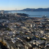 View of San Francisco from the Coit Tower.: Pictured is Lombard Street in the top left hand corner and the Golden Gate Bridge.