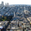 View of San Francisco from the Coit Tower.: Pictured is a residential area of San Francisco with Lombard Street in the top right hand corner.