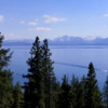 Lake Tahoe, as seen from Logan Shoals Vista Point, Nevada: The Sierra Nevada mountains are seen in the background.