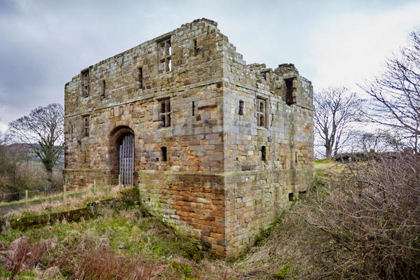 Castle gatehouse ruins.