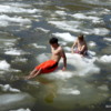 Ice floating at Victoria Beach, Manitoba