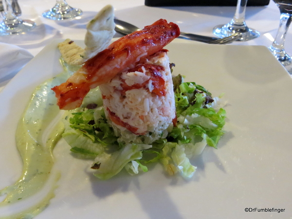 10 King Crabe served on mote wheat with cilantro dressing, grissini with herbs