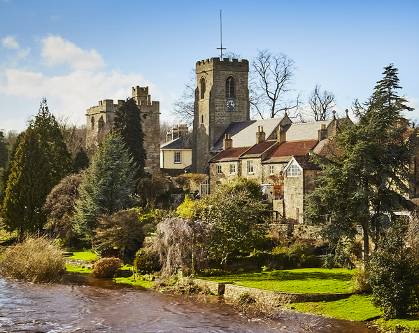 West Tanfield - Marmion Tower and church from the flooded River Ure.