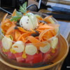 How's that fora good looking salad?  Tomatoes, hearts of palm, carrots, corn, eggs, with oil and vinegar dressing