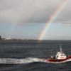 Tugboat under a double rainbow, Puenta Arenas, Chile