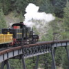 Georgetown Loop Railroad, Colorado.  Train crossing a bridge over a gorge