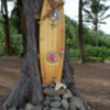 Surfing exhibit (?offering to the God of surfing), Anahola Beach Park, Kauai, Hawaii