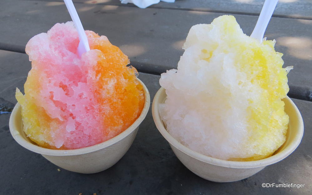Shave Ice, Kauai.  A base of ice cream, with shaved ice and your favorite syrup on top.  Wonderful on a hot day!