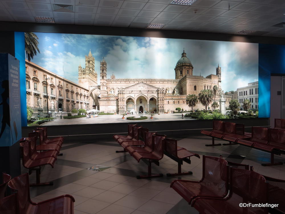 Interesting mural of Cathedral di Palermo at Palermo airport