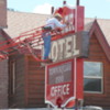Working on a sign in Jackson, Wyoming