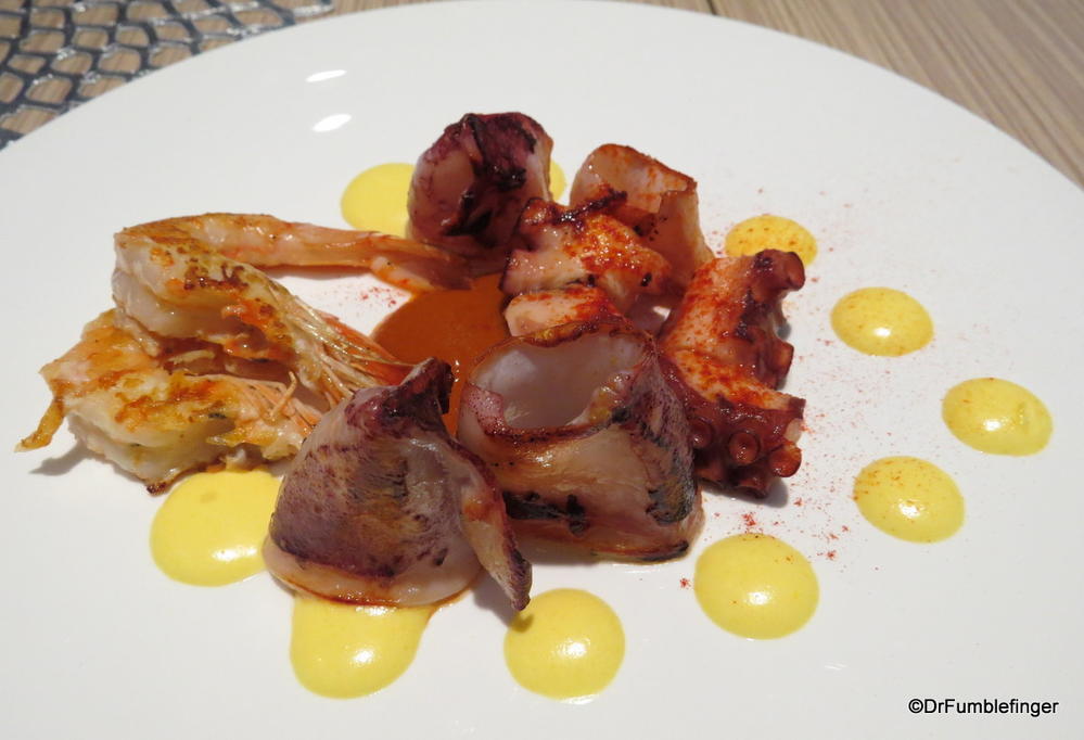 Tapas: A sampler of grillled shrimp, octopus and calamari.  Madrid