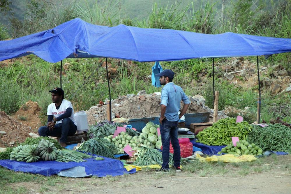 Selling vegetables by the roadside in the mountains of Sri Lanka
