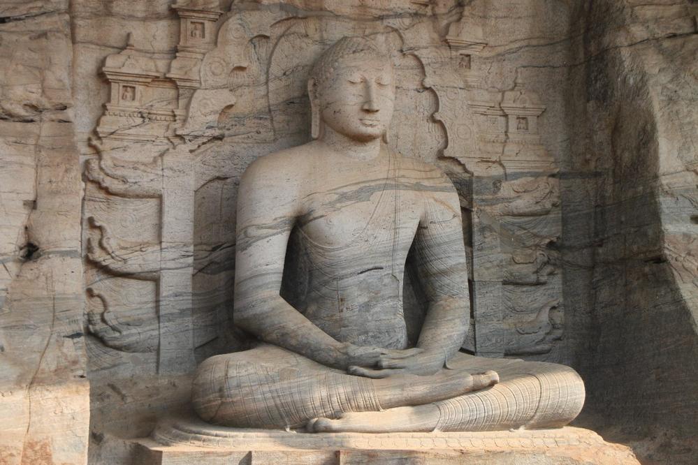One of four amazing carvings at the Gal Vihara, Polonnaruwa, Sri Lanka