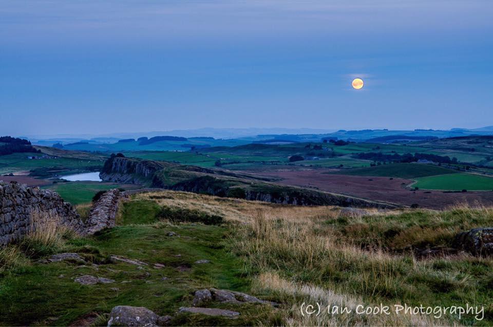 Moonrise over Hadrian's Wall Northumberland.