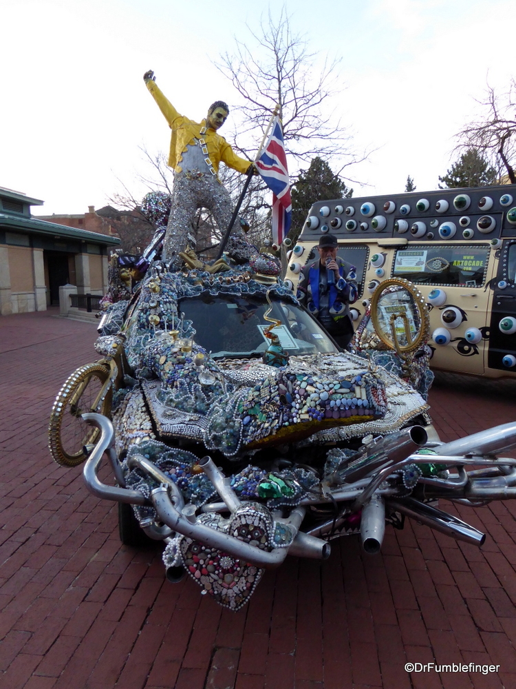"Spotted on the Road".  A musical car, Pearl Street, Boulder