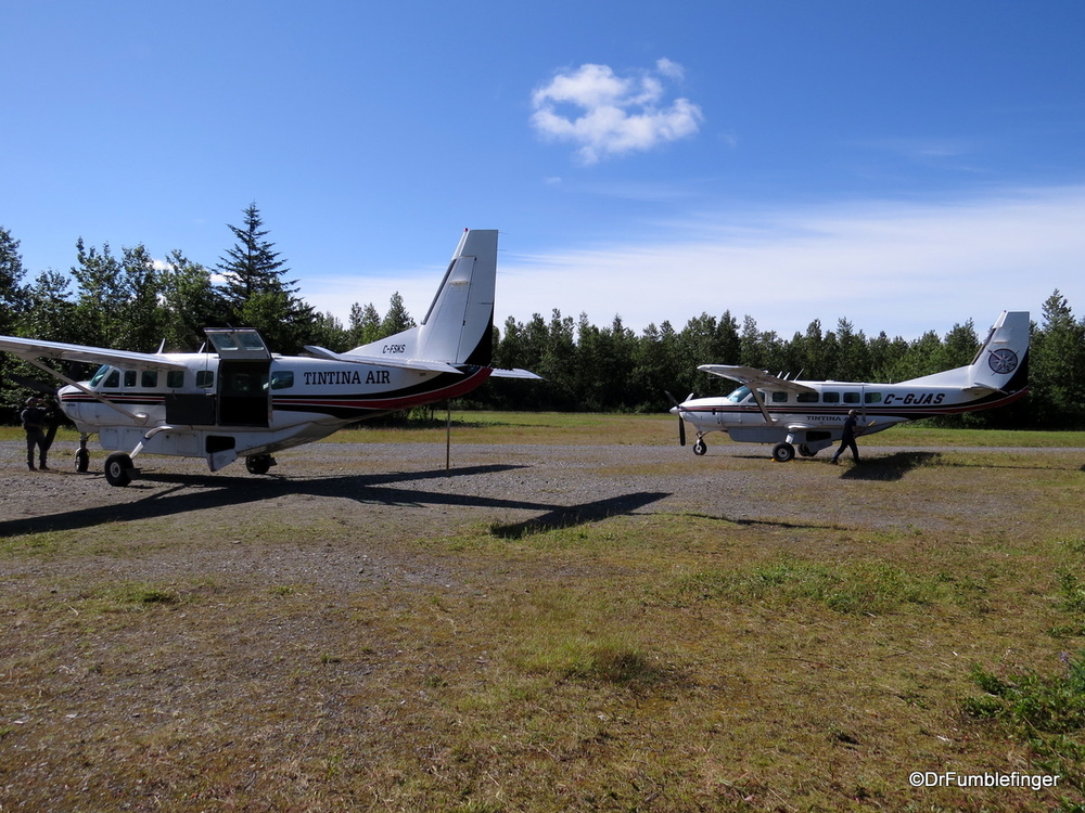 Bush planes getting ready to fly us and our gear back to Whitehorse from DryBay.