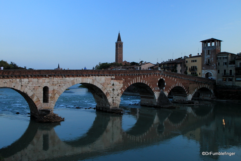 Dusk on the Ponto Pietra and Adige River in Verona