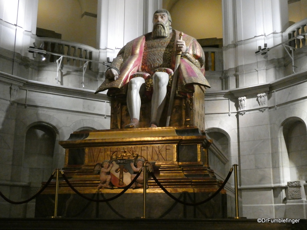 Grand statue of King Gustav Vasa, made of oak.  Nordic Museum, Stockholm