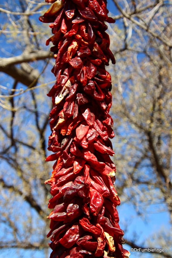 Strings of dried red chiles are a common decoration in New Mexico