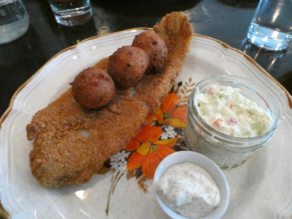 Traditional southern fare.  Fried catfish and hush puppies.  Delicious!