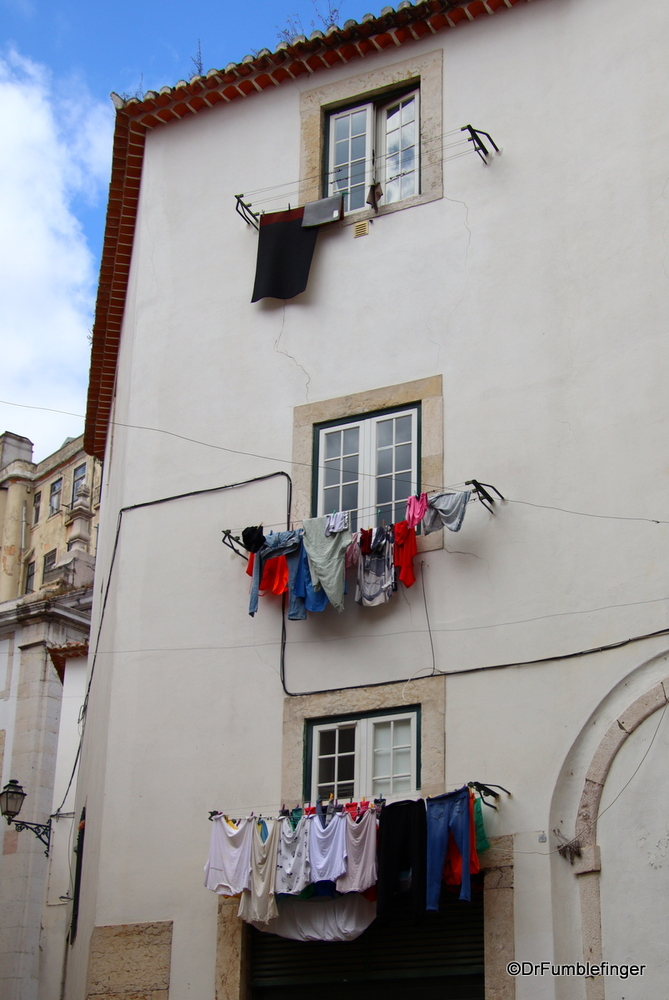 Hanging clothes out to dry works well in Lisbon's climate